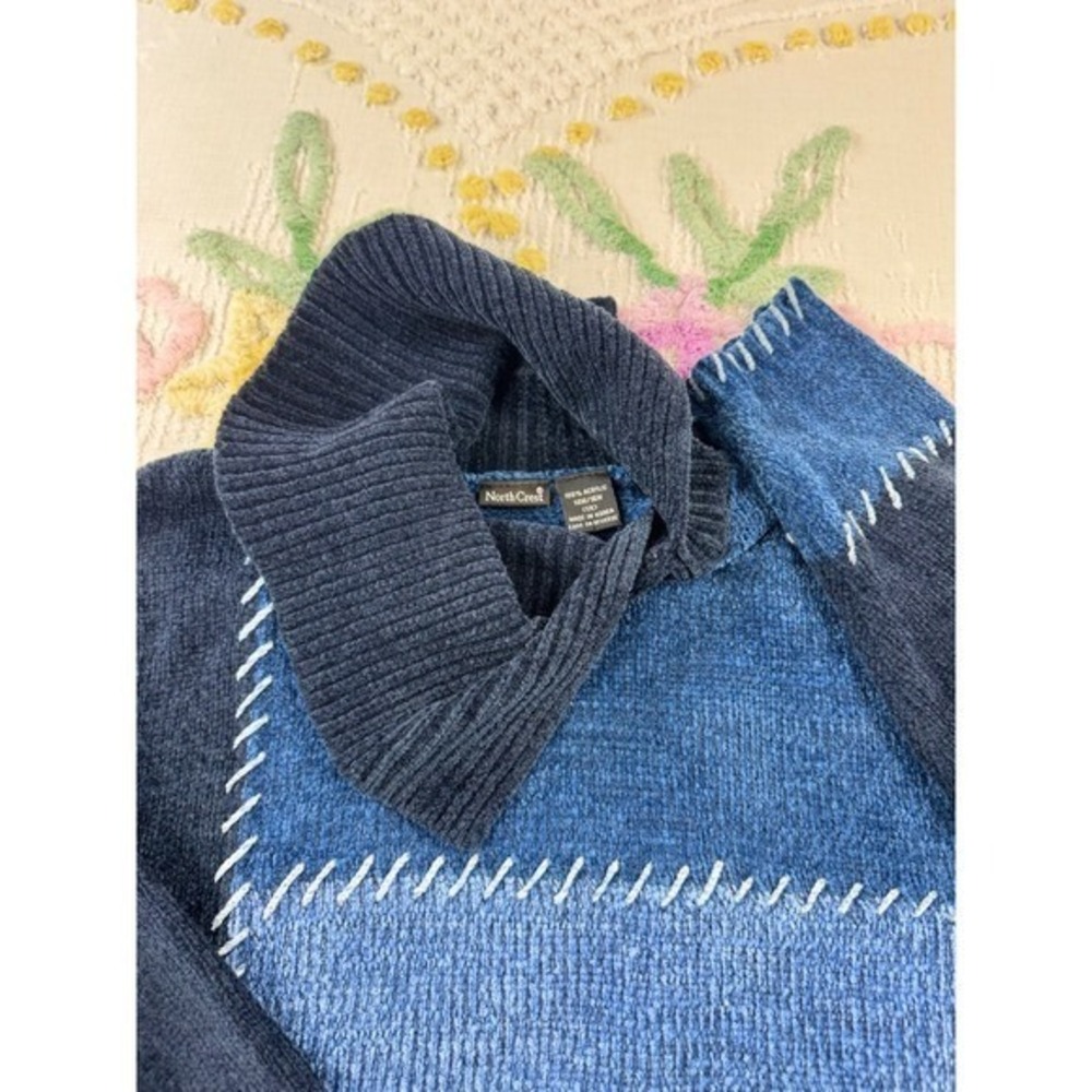North Crest Patchwork Turtleneck Sweater Blue Den… - image 6